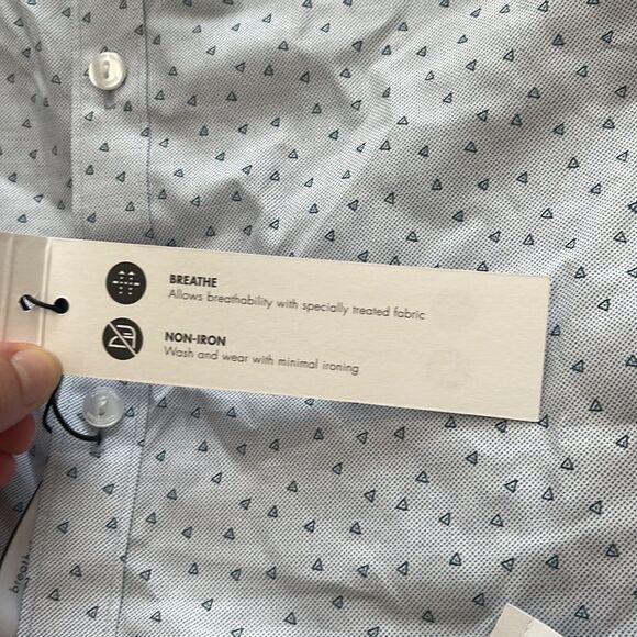 Calvin Klein Infinite Triangles Non-Iron Sport Shirt-WHITE/BLUE-Medium - Picture 4 of 4